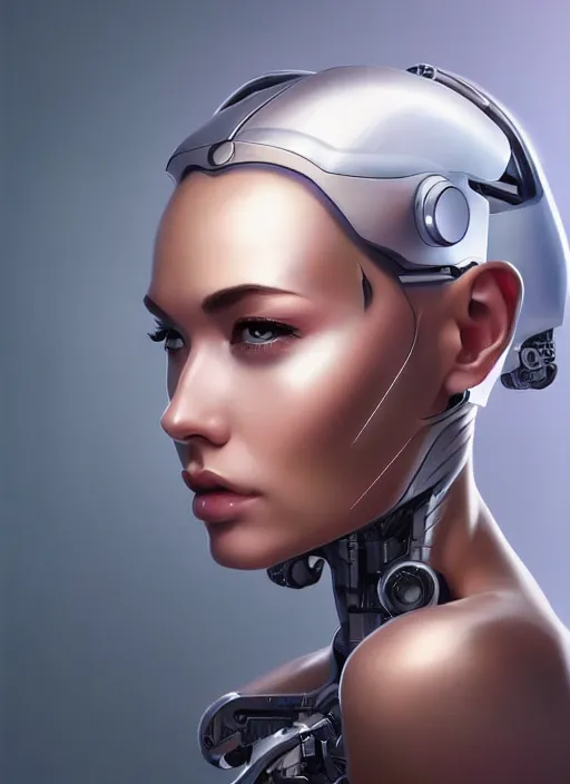 Prompt: portrait of a cyborg woman by Artgerm, (((((face turns left))))) (((((((face turns right))))))), eyes closed , biomechanical, hyper detailled, trending on artstation