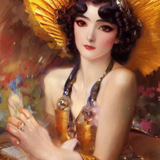 Image similar to detailed portrait of art deco anime princess, painting by gaston bussiere, craig mullins, j. c. leyendecker