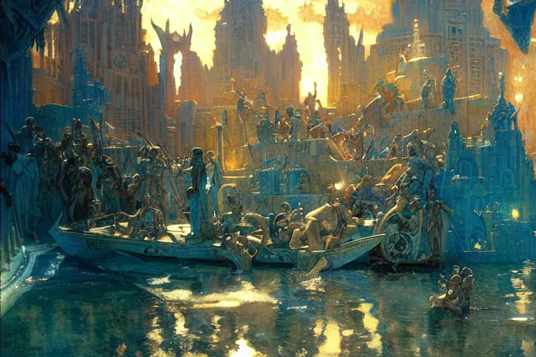 Image similar to atlantis city, painting by gaston bussiere, craig mullins, j. c. leyendecker, tom of finland