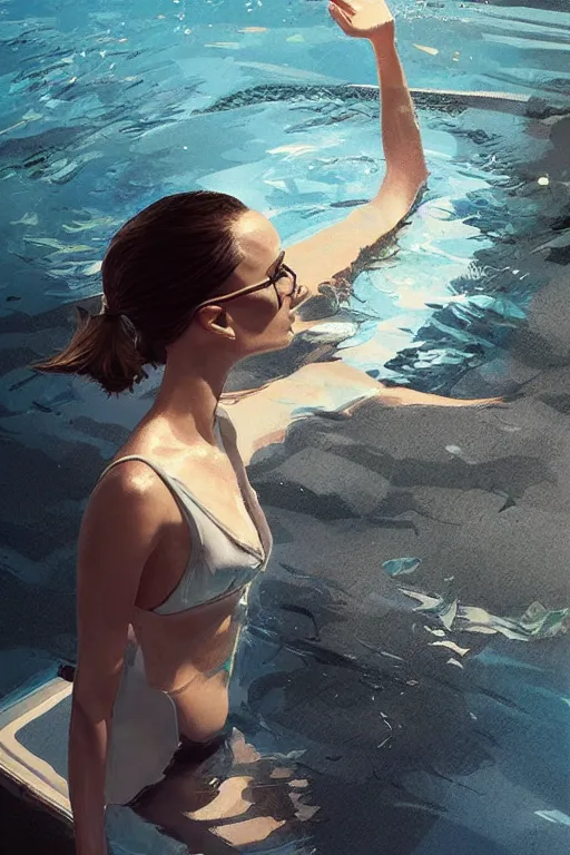 Image similar to Natalie Portman Next to the pool,digital art,ultra realistic,ultra detailed,art by greg rutkowski