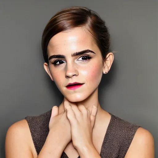 Image similar to full body textured film grain Heavy Contour makeup look eye shadow smokey eyes fashion model face emma watson by artgem