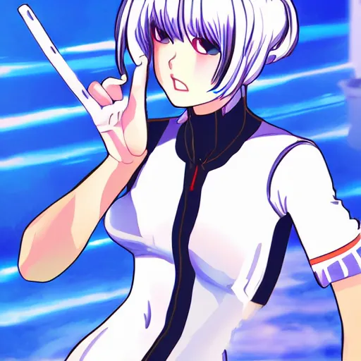 Image similar to Rei Ayanami in her early twenties, digital art