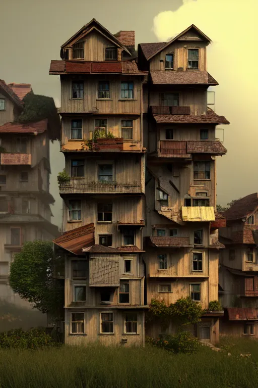 Image similar to stacked houses, solarpunk, jean - baptiste monge, octane render, 4 k