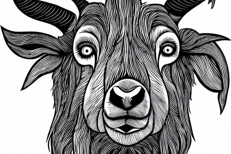 Image similar to a vector illustration of a mad goat in lowbrow art style, highly detailed, elegant, intricate