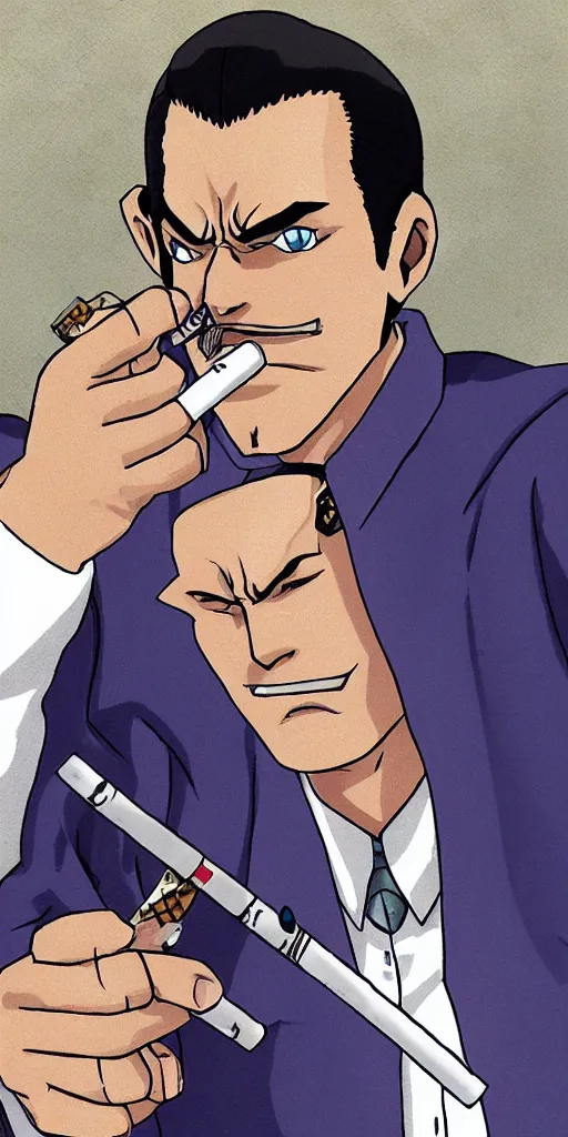 Prompt: the judge from Ace Attorney, smoking a cig