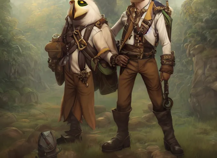 Image similar to character portrait feature of the anthro male anthropomorphic kakapo fursona wearing steampunk pirate airship captain outfit uniform professional pilot character design stylized by charlie bowater, ross tran, artgerm, and makoto shinkai, detailed, soft lighting, rendered in octane