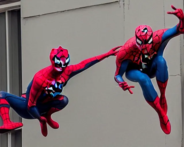 Image similar to photograph of spider - man on a building movie set