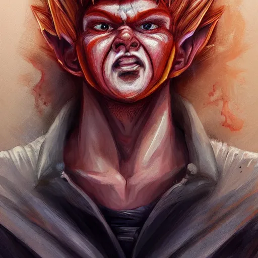 Image similar to portrait of a young rugged goku hot dog, extra onions and ketchup, luscious with sesame seeds, handsome, D&D, fantasy, intricate, eldritch, Viking, elegant, highly detailed, digital painting, sweaty meat, artstation, concept art, matte, sharp focus, illustration, art by Anna dittmann