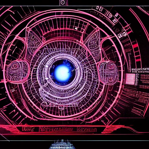 Prompt: a blueprint diagram of a wormhole generator, intricate illustration, ultra detailed, detailed plans and notes, sketches, technopunk, darksynth, intricate illuminated lines, blood red, 8 k, unreal engine 5, by tsutomu nihei w 9 6 0