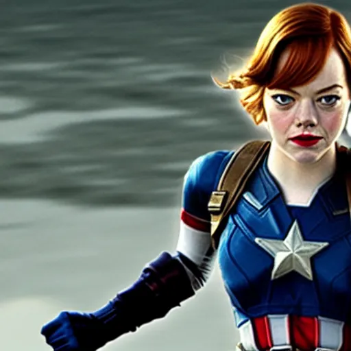 Image similar to Emma Stone as captain America