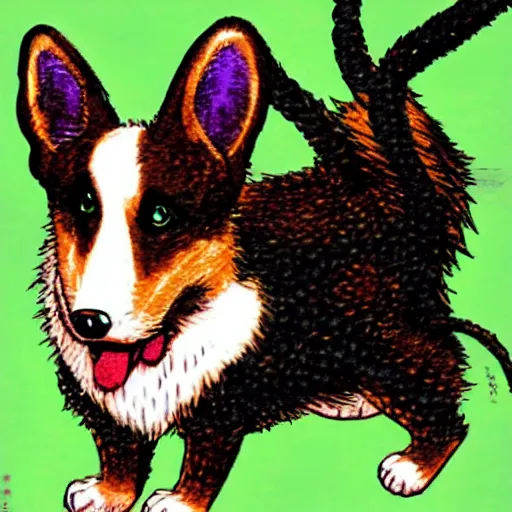 Prompt: a corgi demon from a manga by kentaro miura and junji ito