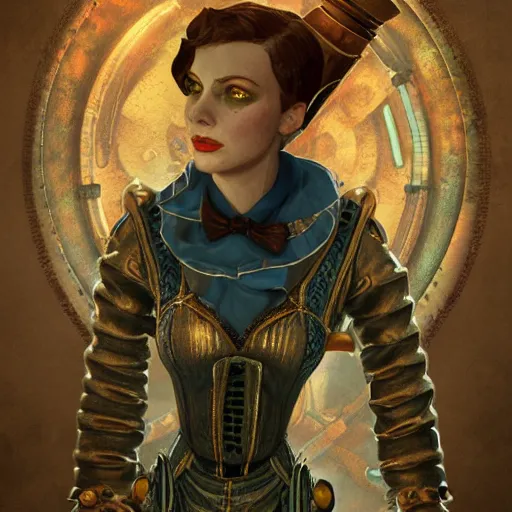 Image similar to underwater bioshock steampunk portrait, hyper detailed, digital art, cinematic lighting, studio quality, smooth render, unreal engine 5, octane rendered, art style by klimt and nixeu and ian sprigger and wlop and krenz cushart.