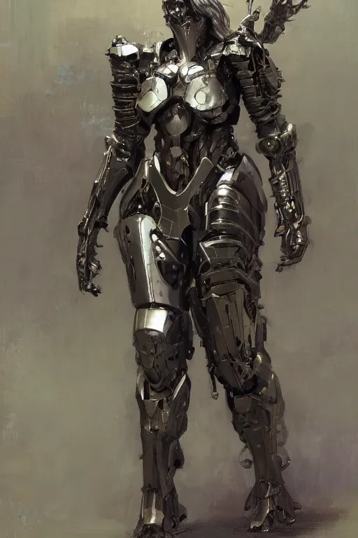 Image similar to portrait full body girl metal cyborg armor and metal horse by gaston bussiere, anna nikonova aka newmilky, greg rutkowski, yoji shinkawa, yoshitaka amano, tsutomu nihei, donato giancola, geoffroy thoorens, concept art, trending on artstation, featured on pixiv