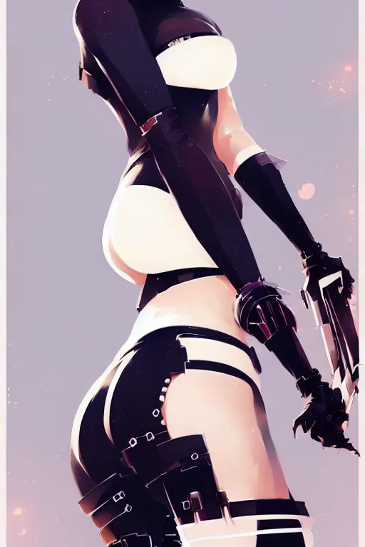 Image similar to a ultradetailed beautiful panting of 2 b from nier automata, by conrad roset, greg rutkowski and makoto shinkai trending on artstation