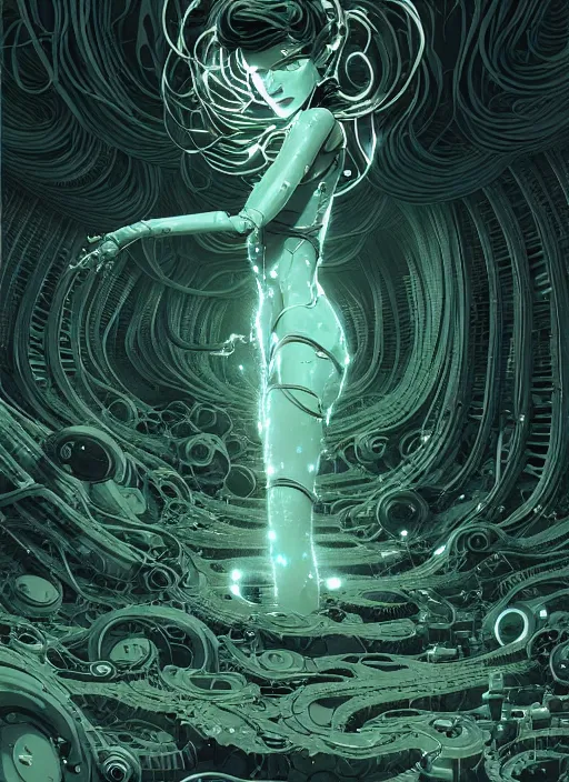 Image similar to highly detailed portrait of a biopunk long curly white hair tribal lady, stray wiring by atey ghailan, james gilleard, by joe fenton, by greg rutkowski, by greg tocchini, by kaethe butcher, 4 k resolution, gradient green, black and white color scheme!!! ( ( irradiated robotic rocky tornado landscape background ) )