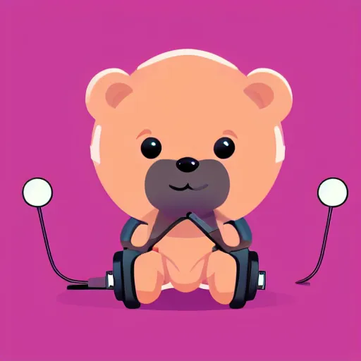 Image similar to iconic vector logo of cute cuddly pink bear with a podcast microphone, melodic, headphones, music, streaming, dreamy, isometric, adorable, octane render, golden ratio, 4k UHD, iconic design