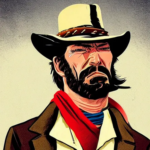 Image similar to a cowboy in the style of red dead redemption, lucky luke, the good, the bad and the ugly, clint eastwood, steven seagal, bud spencer, donald trump, glory days, patriotism