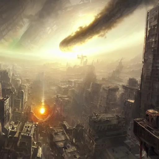 Prompt: movie still of a black hole destroying the city, large part of buildings are flying into the black hole, tornado, post apocalypse, epic art, highly detailed, art by tyler edlin, greg rutkowski 4 k