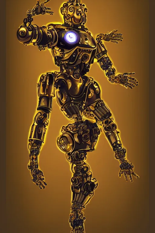 Image similar to a study of cell shaded Vector illustration of a cyborg robot fu manchu buddha dancing , golden ratio, post grunge screen print poster, character concept art by Miles Tsang, highly detailed, sharp focus, motherboard, Artstation, deviantart, artgem