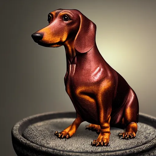 Image similar to Dachshund bonsai, the god of small scissors!!, pitchburn devils!, security rhox, sauroform hybrid, forbidding spirit!!, guardian project, hackrobat!!!, cinematic, hyper realistic, detailed, 8k, octane render.