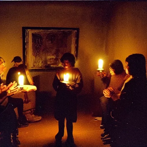 Image similar to a seance in a dark room, photo still