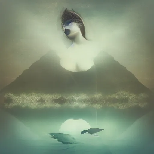 Image similar to “goddess in a lake, portrait, fantasy, fog”