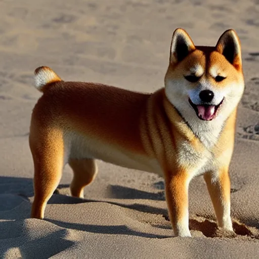 Image similar to shiba inu dog ( doge ) made of sand