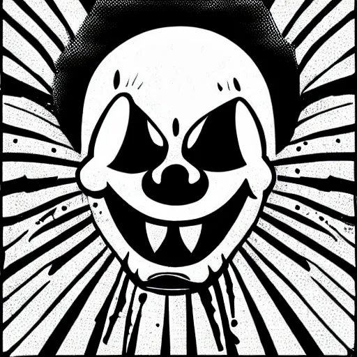 Image similar to angry clown skull in pinup style half dot design,