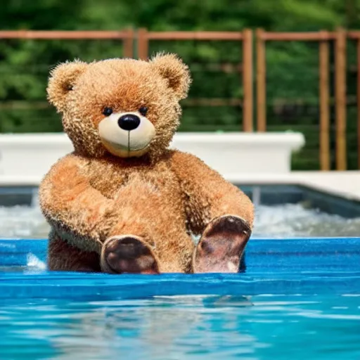 Image similar to a teddy bear playing in a pool