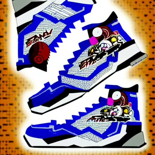 Image similar to fantasy jrpg sneaker design designed by capcom megaman, chrono trigger guilty gear sneaker styles, aztec mayan street fashion native punk sneaker design, focus on megaman hip hop sneaker design with subtle mayan patterns, trending on pixiv fanbox, painted by akira toriyama and studio ghibli princess mononoke megaman capcom