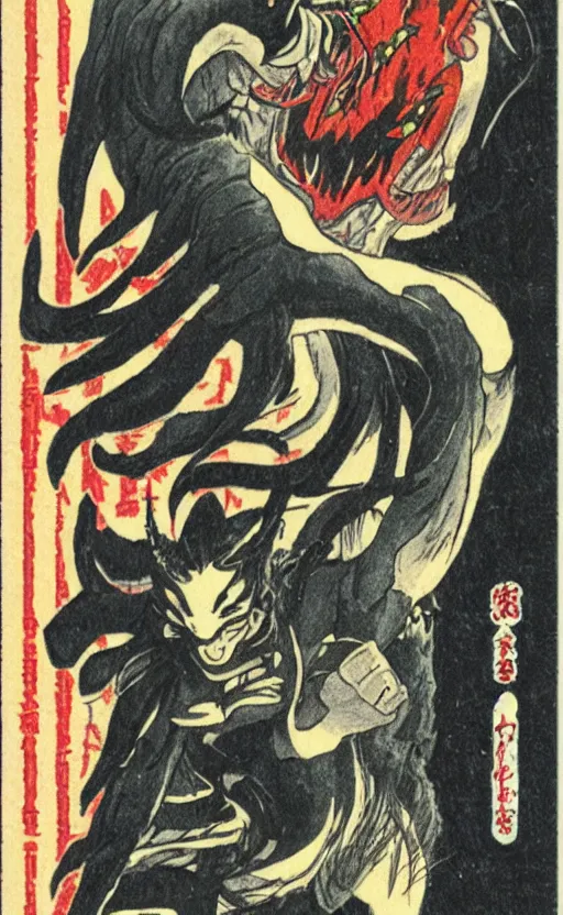 Prompt: by akio watanabe, manga art, demon claw, yokai, trading card front