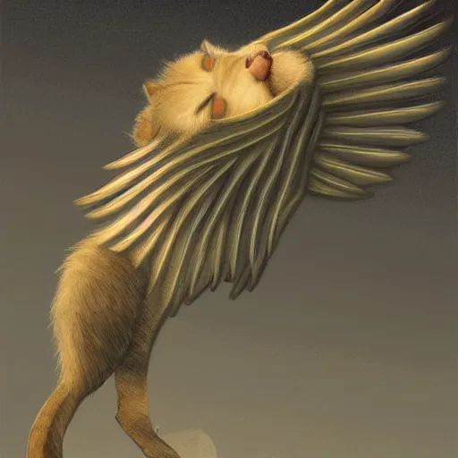 Image similar to cat with large angle wings, digital art