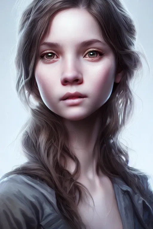 Image similar to very cute girl portrait, highly detailed eyes, intricate details, by artgerm, tooth wu, dan mumford, beeple, wlop, unreal engine 5 rendering