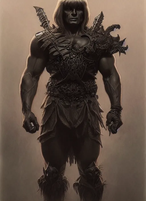 Prompt: uncut full body portrait of dark and mysterious and eerie and ominous he - man, cinematic, epic, highly detailed, intricate, sharp details, illustration, artwork by artgerm and greg rutkowski and alphonse mucha