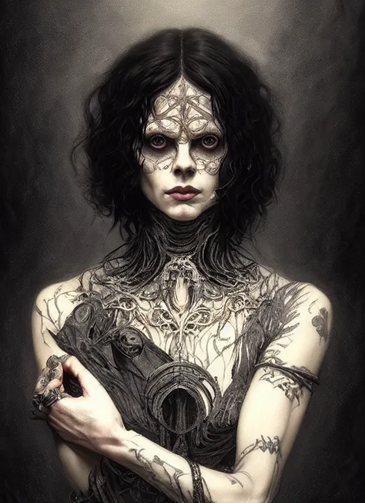 Image similar to ville valo, gothic, portrait, intricate, elegant, highly detailed, digital painting, artstation, concept art, wallpaper, smooth, sharp focus, illustration, art by h. r. giger and artgerm and greg rutkowski and alphonse mucha