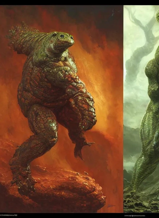 Image similar to brock lesnar as salamander wearing scifi armour suit, dynamic action, by lawrence alma - tadema and zdzislaw beksinski and norman rockwell and jack kirby and tom lovell and greg staples, artstation creature art