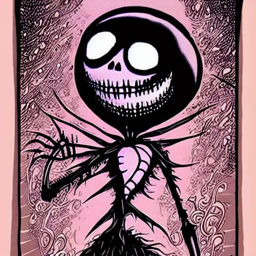 Prompt: “ a nightmare before christmas, jack skellington dances with sally, future world, art style by philippe caza, award winning concept art, highly detailed rendering. ”