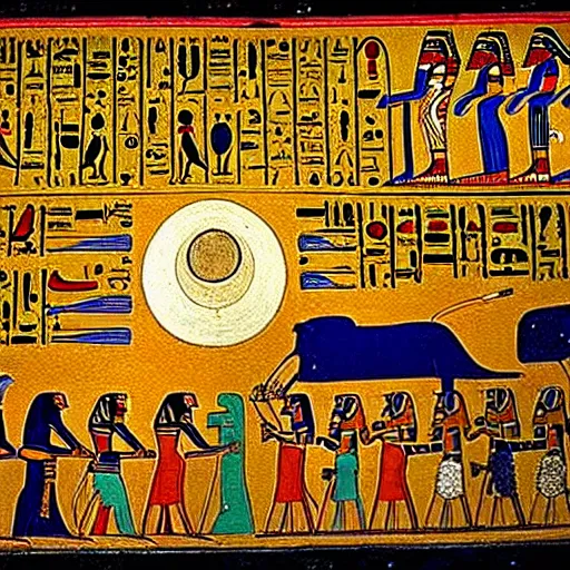 Image similar to creation of the universe, egyptian painting