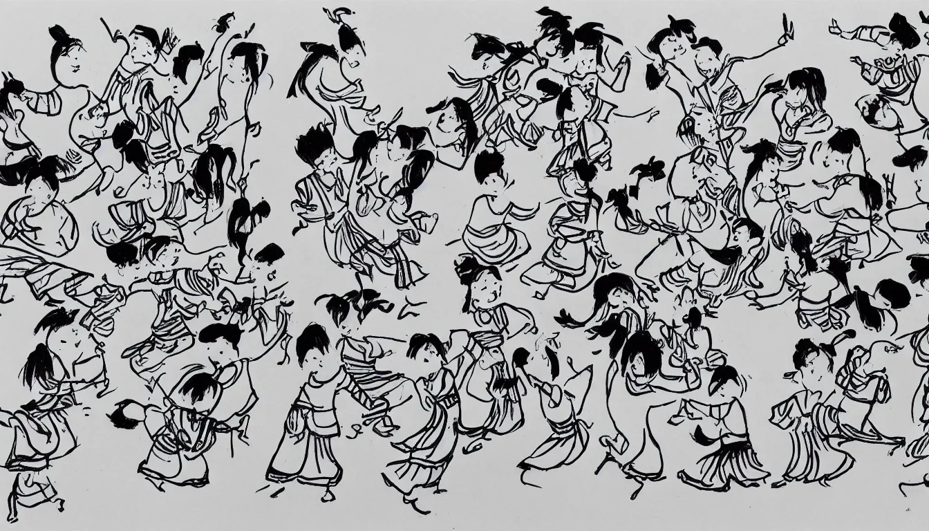 Image similar to dance party in traditional chinese ink brush