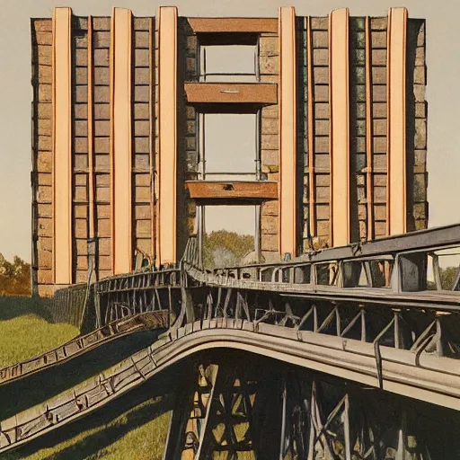 Prompt: painting of a scifi ancient civilzation victorian, brutalist bridge, william eggleston