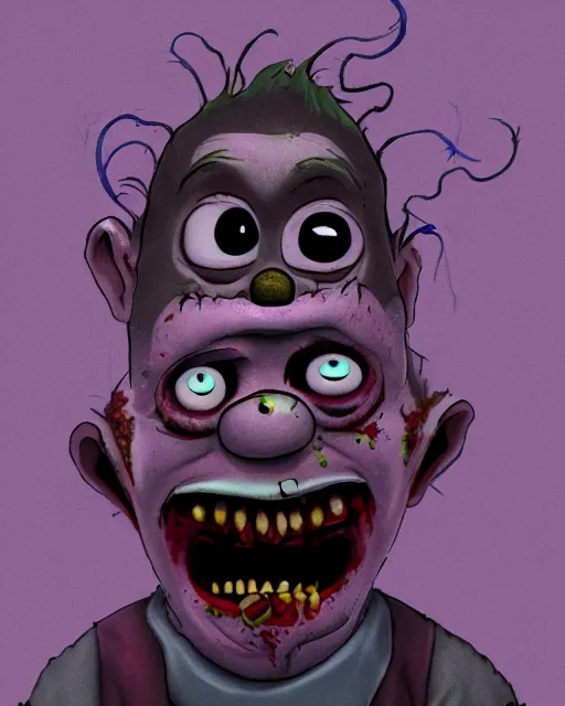 Image similar to portrait of an ugly old possessed crying clown in the style of justin roiland. ugly, creepy, demonic, horror. cinematic lighting. photographic, photography. by justin roiland