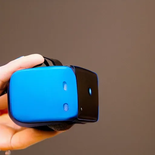 Prompt: a mini virtual reality heaset in the palm of a hand