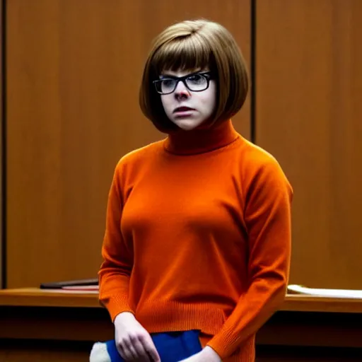 Velma Dinkley from Scooby Doo in court for falsely, Stable Diffusion