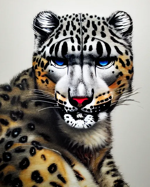 Image similar to a portrait of an anthropomorphic cyberpunk snow leopard by sandra chevrier, by jon foster, detailed render, tape deck, epic composition, cybernetics, 4 k realistic, cryengine, realistic shaded lighting, sharp focus, masterpiece, by enki bilal