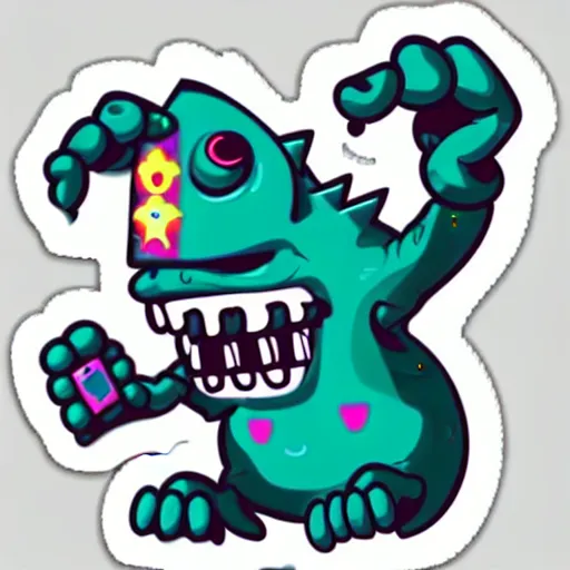 Image similar to cute monster skateboarding, sticker art, cronobreaker, beeple