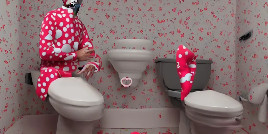 Prompt: picture of emmanuel macron on a toilet, dressed in a hello kitty pajamas, photorealistic, higly detailed, 8 k