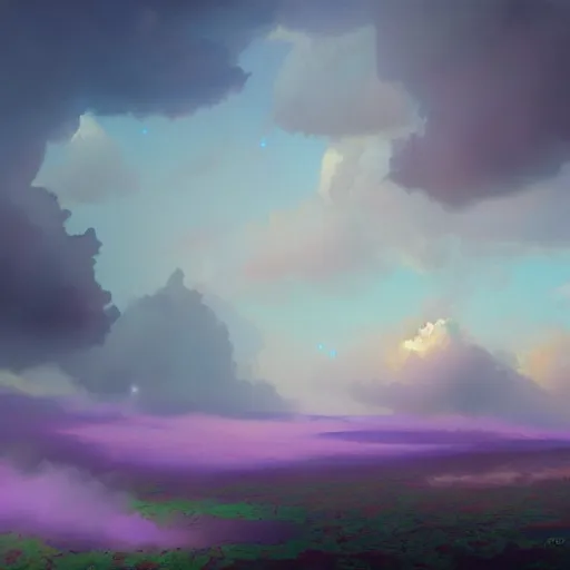 Prompt: a painting of a pastel sky dreamscape, purple clouds, subconscious, imagination, a detailed matte painting by marc simonetti, deviantart, trending on artstation