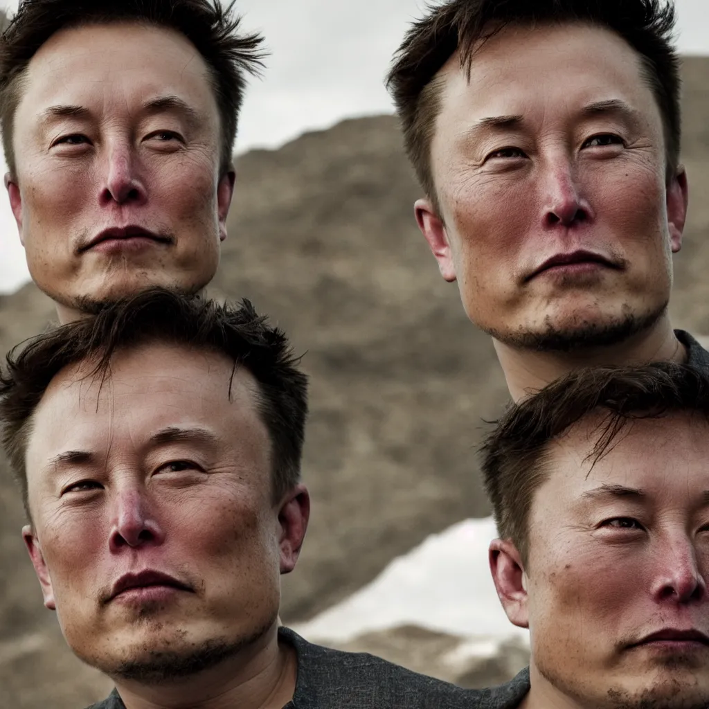 Image similar to ancient mongolian elon musk, close up, cinematic, moody