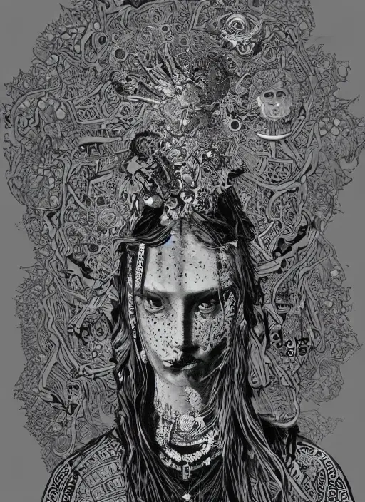 Prompt: Shaman goddess painting by Dan Hillier, trending on artstation, artstationHD, artstationHQ, 4k, 8k