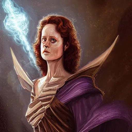 Image similar to young sigourney weaver as a d & d draconic sorcerer, character portrait by wlop